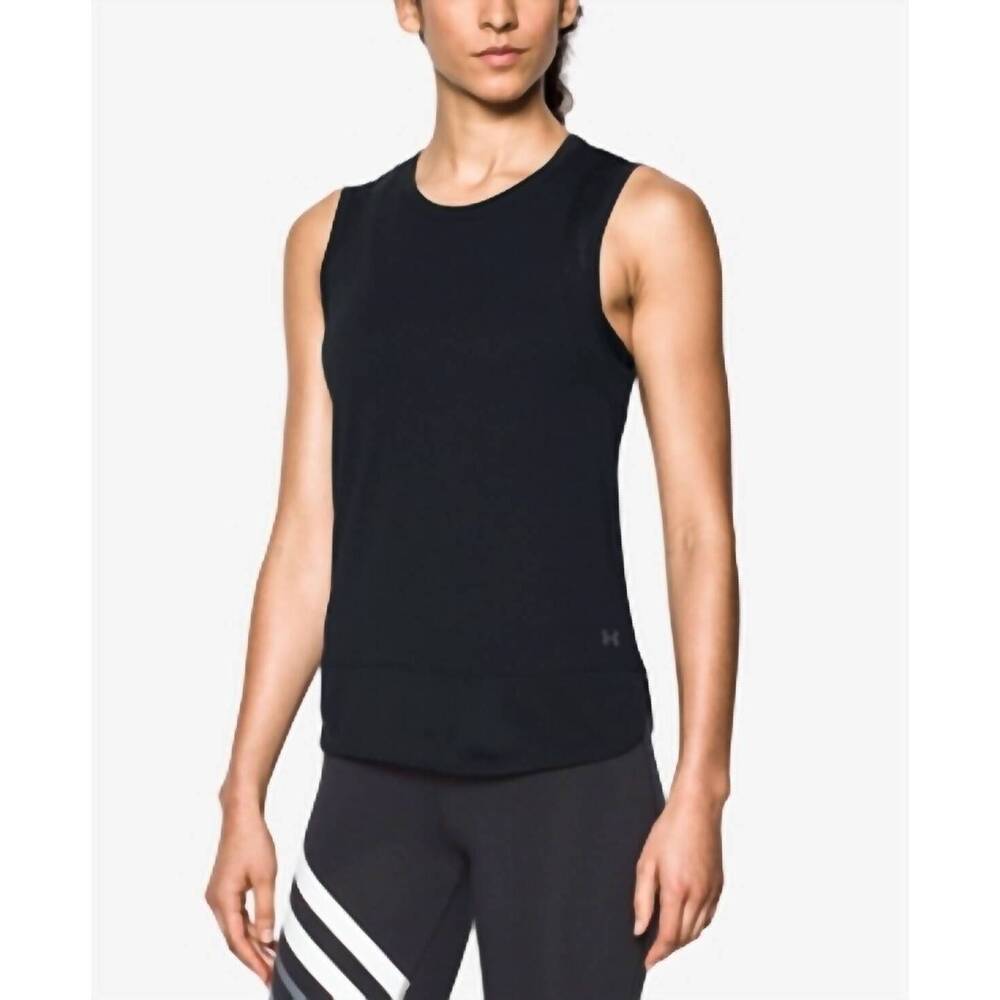 NEW UNDER ARMOUR favorite mesh trim graphic tank top in black/graphite